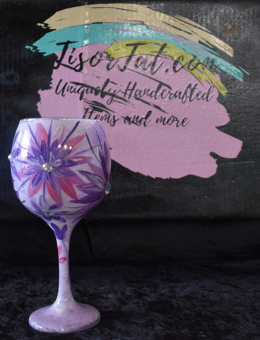 Big Purple and Pink Flowered Wine Glass