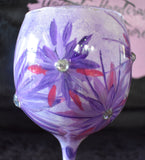 Big Purple and Pink Flowered Wine Glass