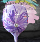 Big Purple and Pink Flowered Wine Glass