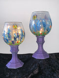 Glass Blue Bonnet with Purple Base Decorative Candle Holder