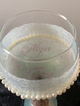 Custom Pearl Bride and Groom Wedding Wine Glass Set